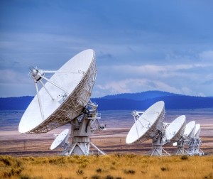 Radio antenna dishes of the Very Large Array radio telescope in New Mexico.